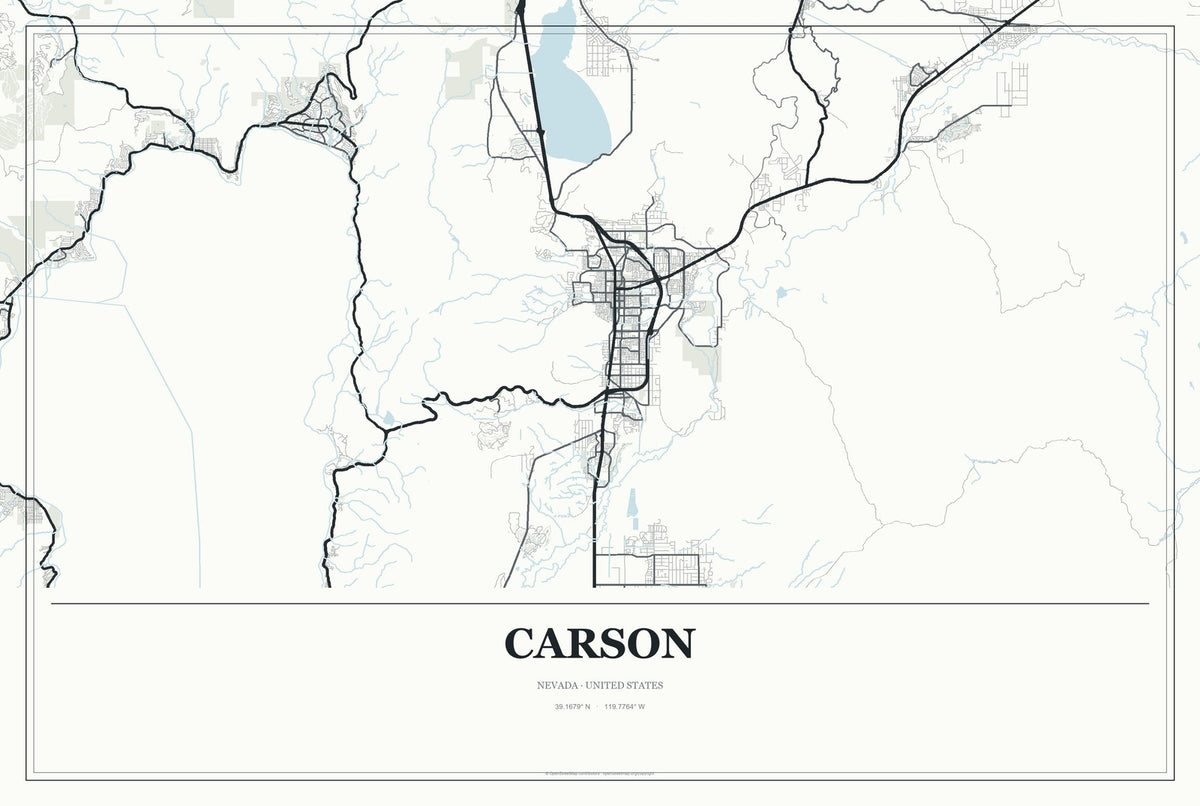 Carson, Nevada City Map Aluminum Sign in Gallery Air style