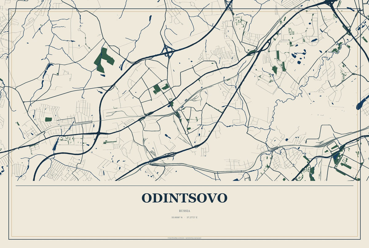 Odintsovo, Russia City Map Aluminum Sign in Coastal Cutout style