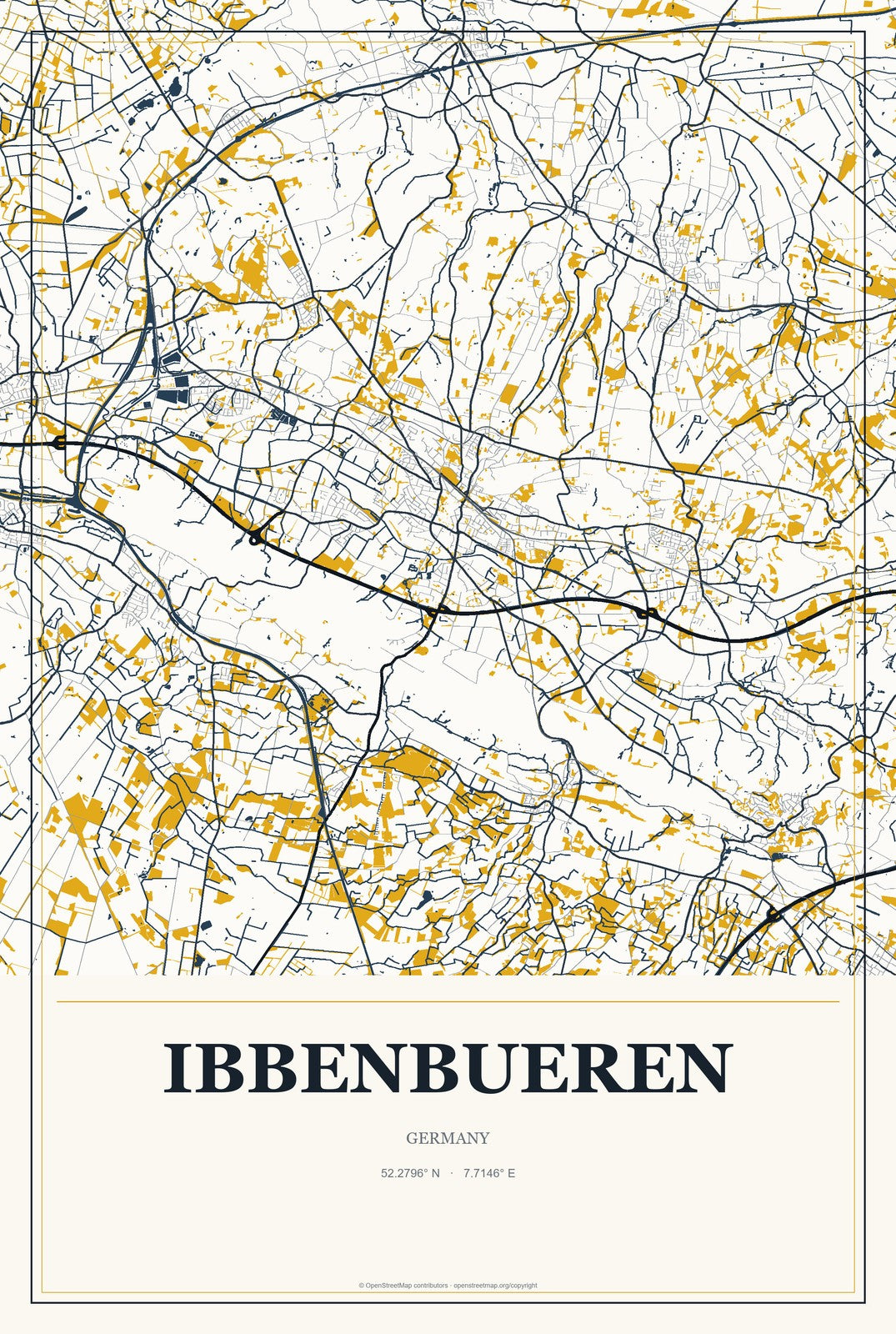 Ibbenbueren, Germany City Map Aluminum Sign in Citrine Modern style