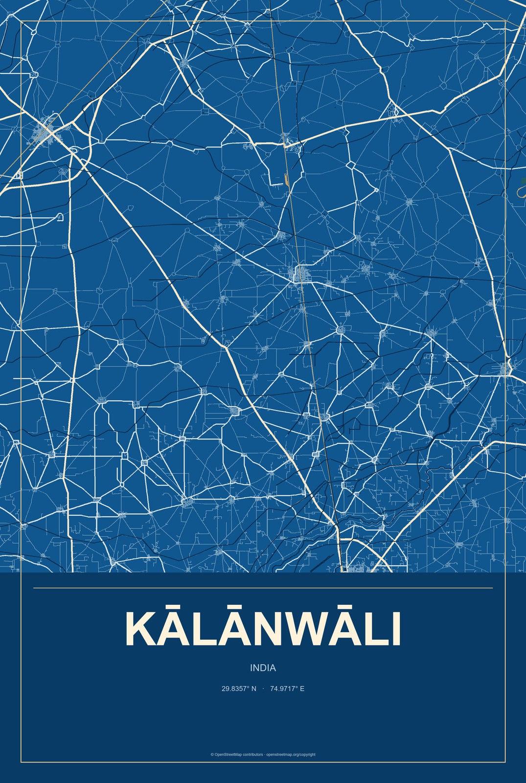 Kālānwāli, India City Map Aluminum Sign in Harbor Cobalt style