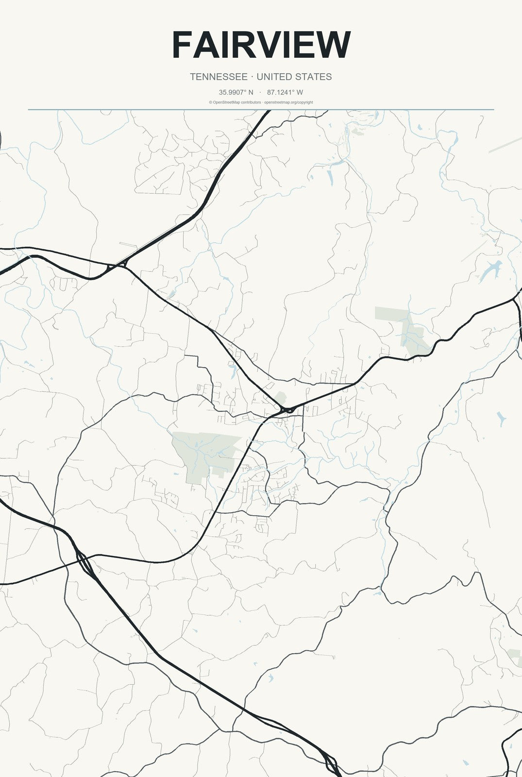 Fairview, Tennessee City Map Aluminum Sign in Headline Atlas style