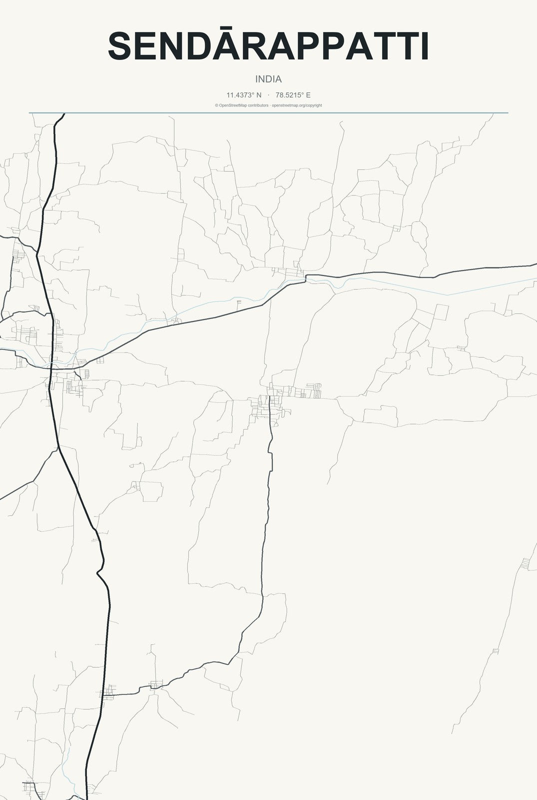 Sendārappatti, India City Map Aluminum Sign in Headline Atlas style