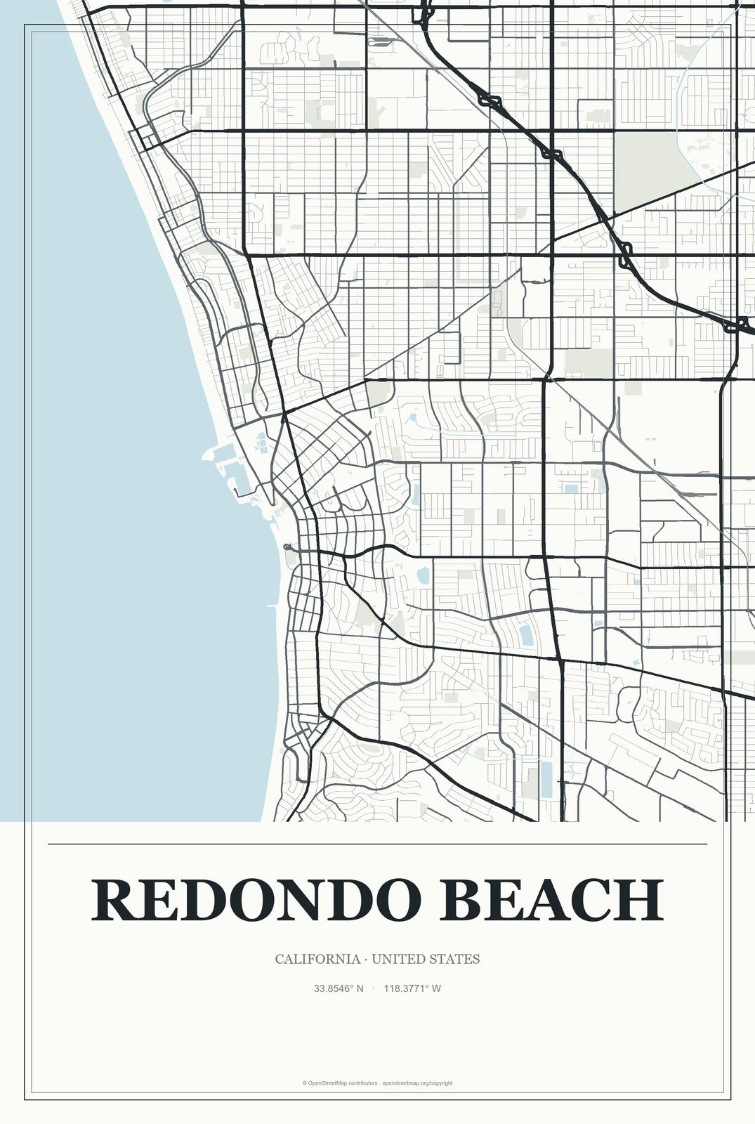 Redondo Beach, California City Map Aluminum Sign in Gallery Air style