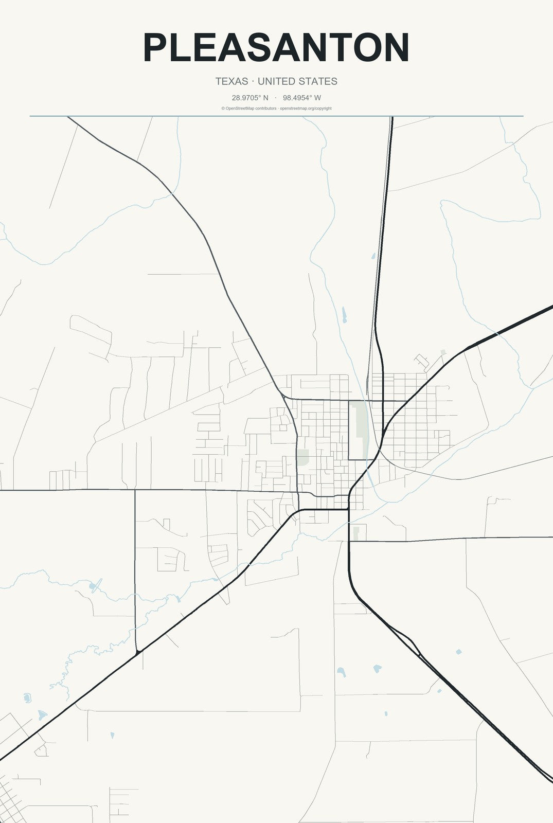 Pleasanton, Texas City Map Aluminum Sign in Headline Atlas style