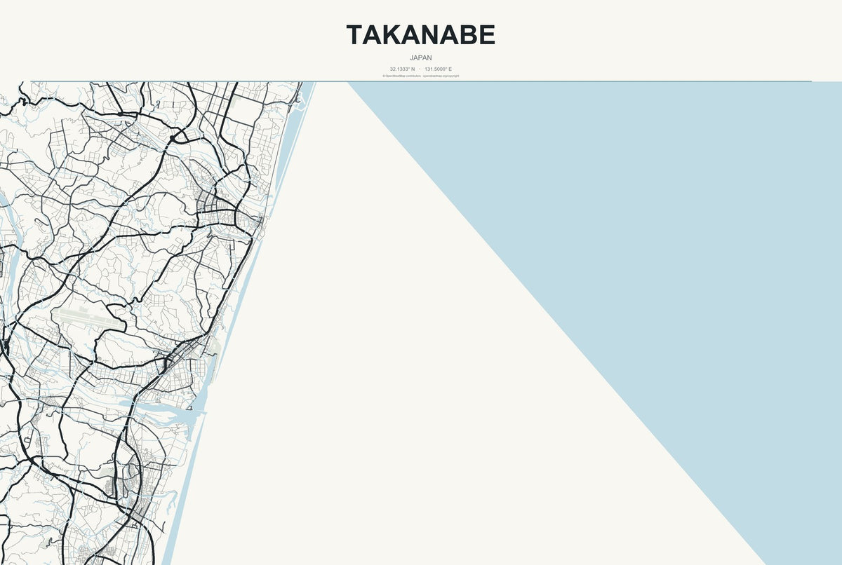 Takanabe, Japan City Map Aluminum Sign in Headline Atlas style