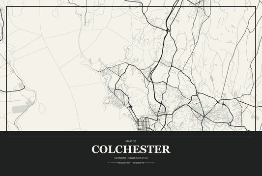 Colchester, Vermont City Map Aluminum Sign in Museum Plaque style