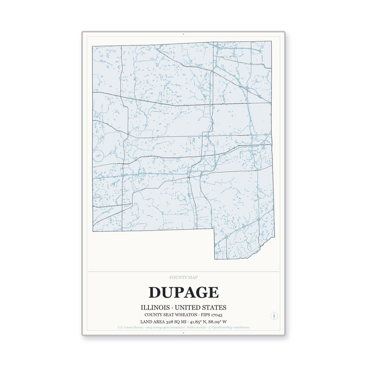 DuPage County, Illinois Map Aluminum Sign in Gallery Air style