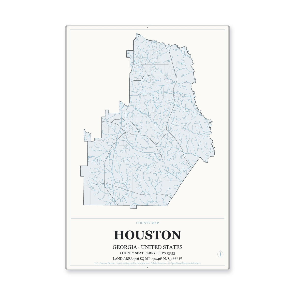 Houston County, Georgia Map Aluminum Sign in Gallery Air style