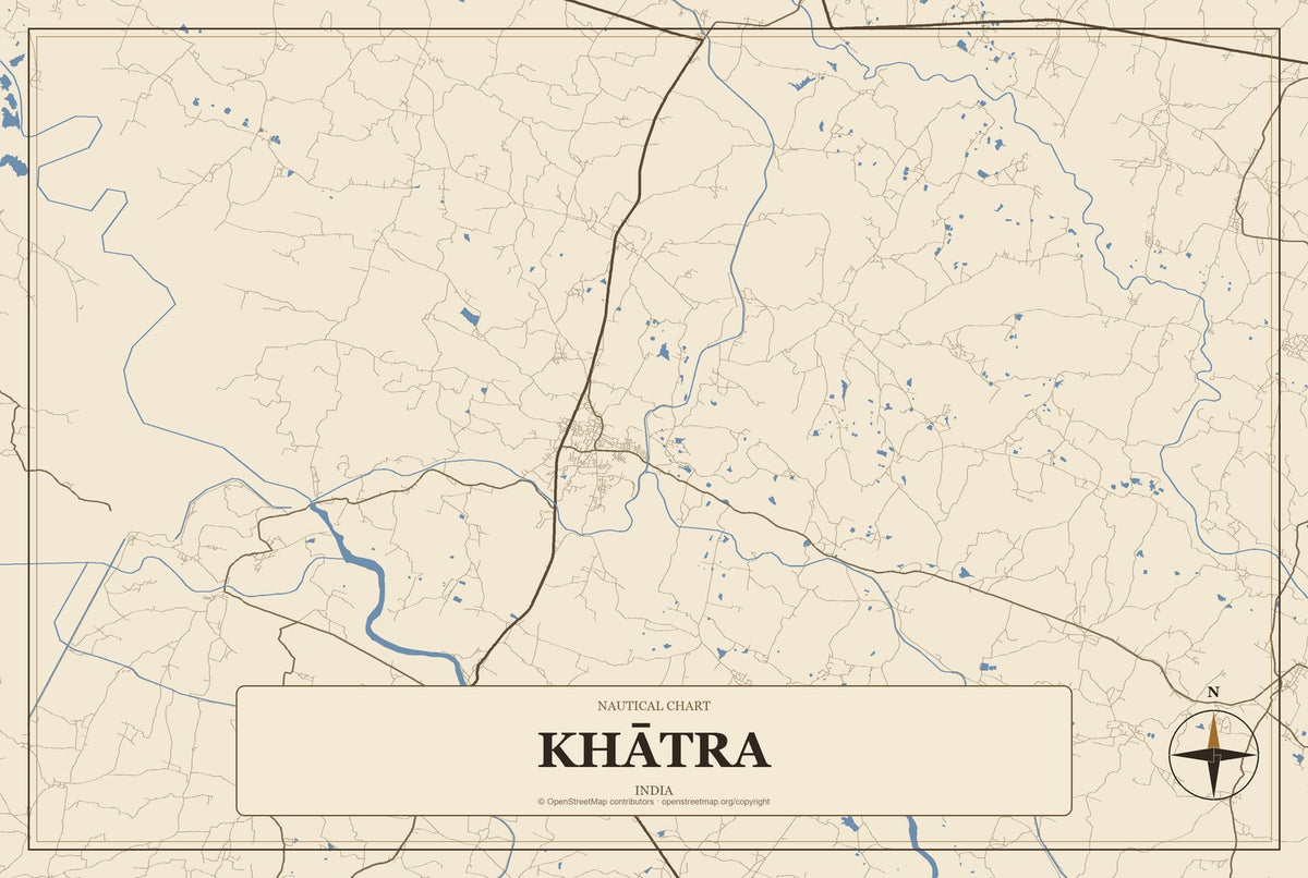 Khātra, India City Map Aluminum Sign in Heritage Nautical style