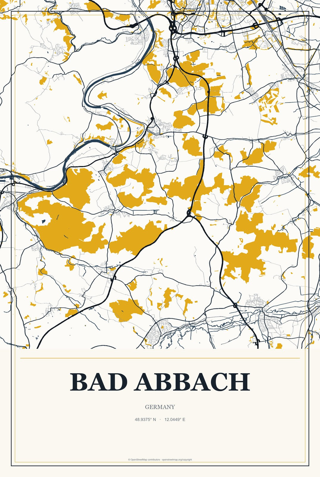 Bad Abbach, Germany City Map Aluminum Sign in Citrine Modern style