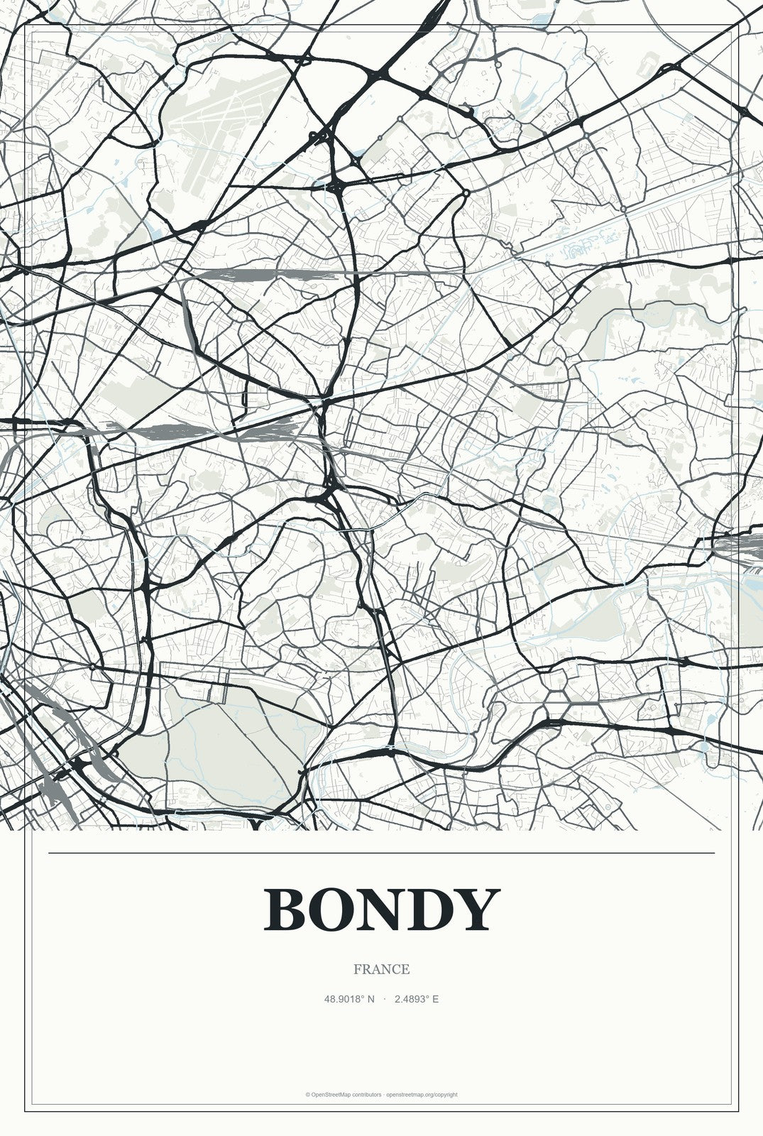 Bondy, France City Map Aluminum Sign in Gallery Air style