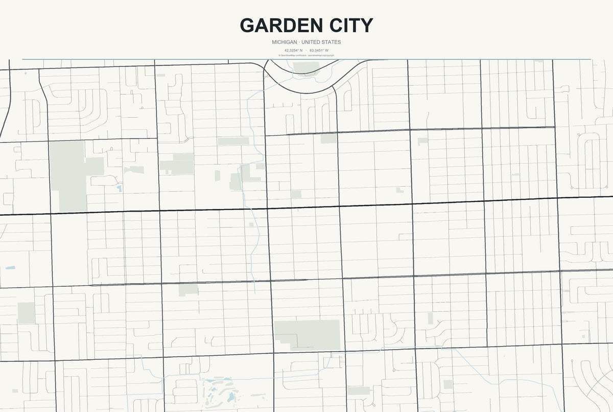Garden City, Michigan City Map Aluminum Sign in Headline Atlas style