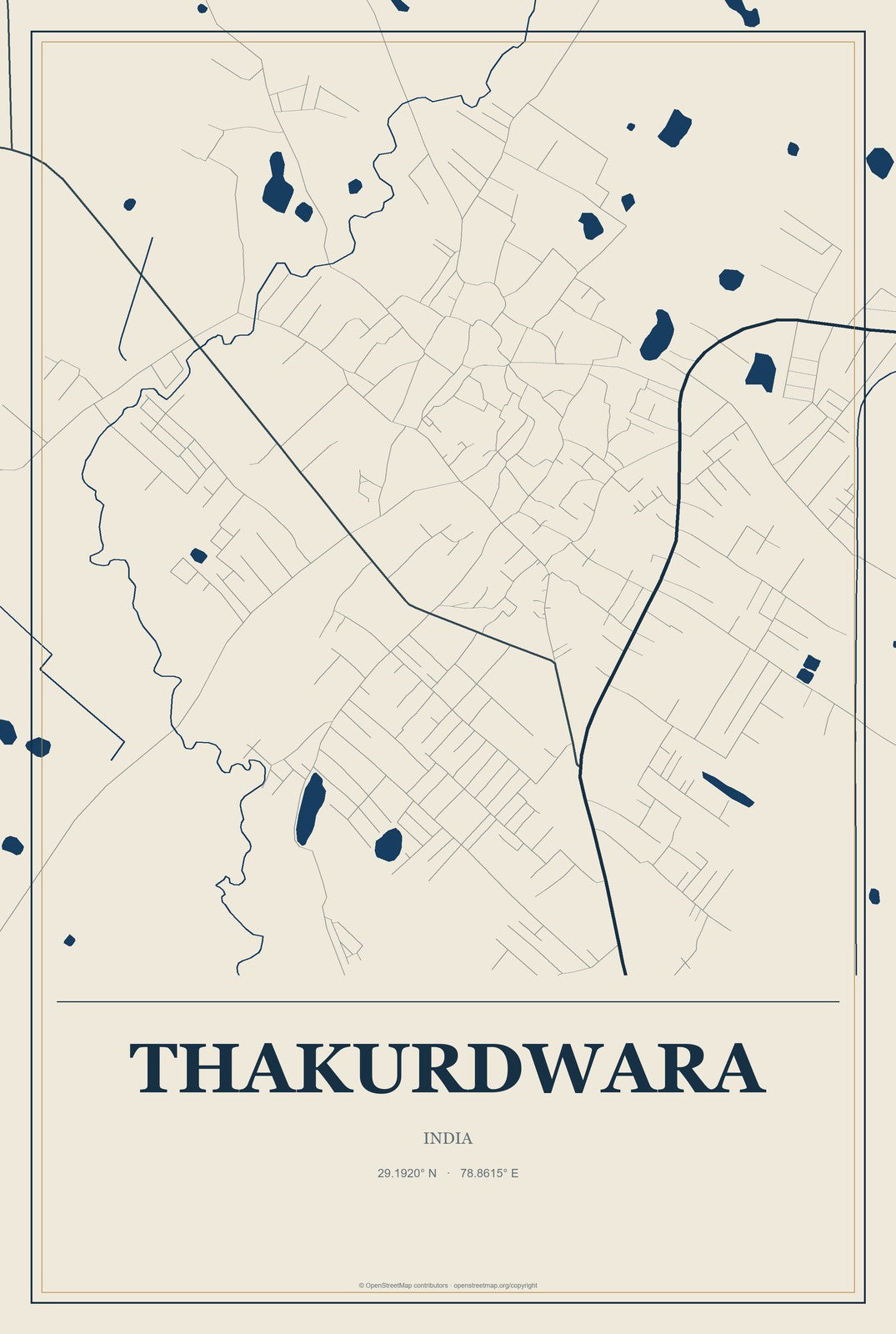 Thakurdwara, India City Map Aluminum Sign in Coastal Cutout style