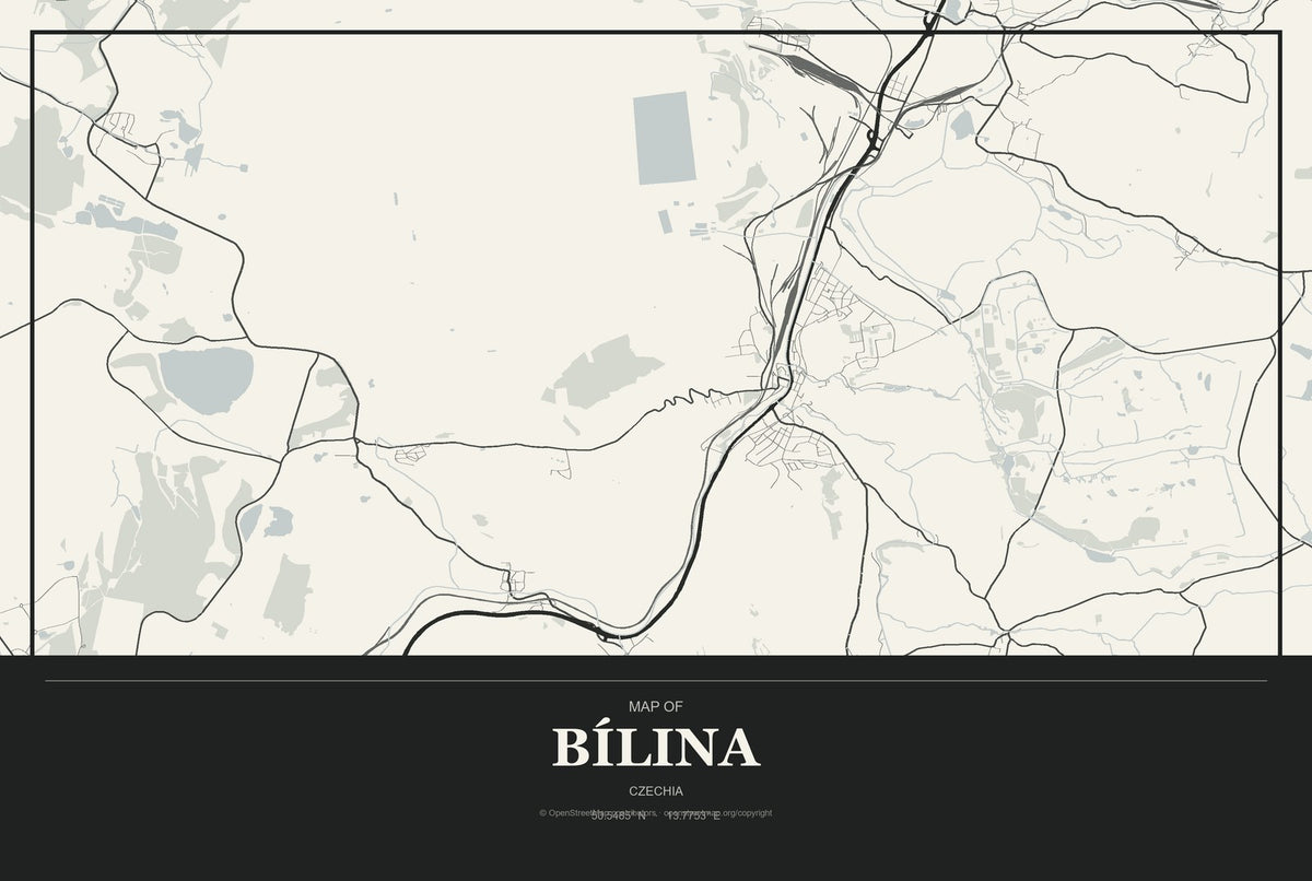 Bílina, Czechia City Map Aluminum Sign in Museum Plaque style