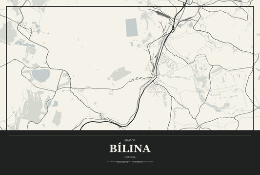 Bílina, Czechia City Map Aluminum Sign in Museum Plaque style