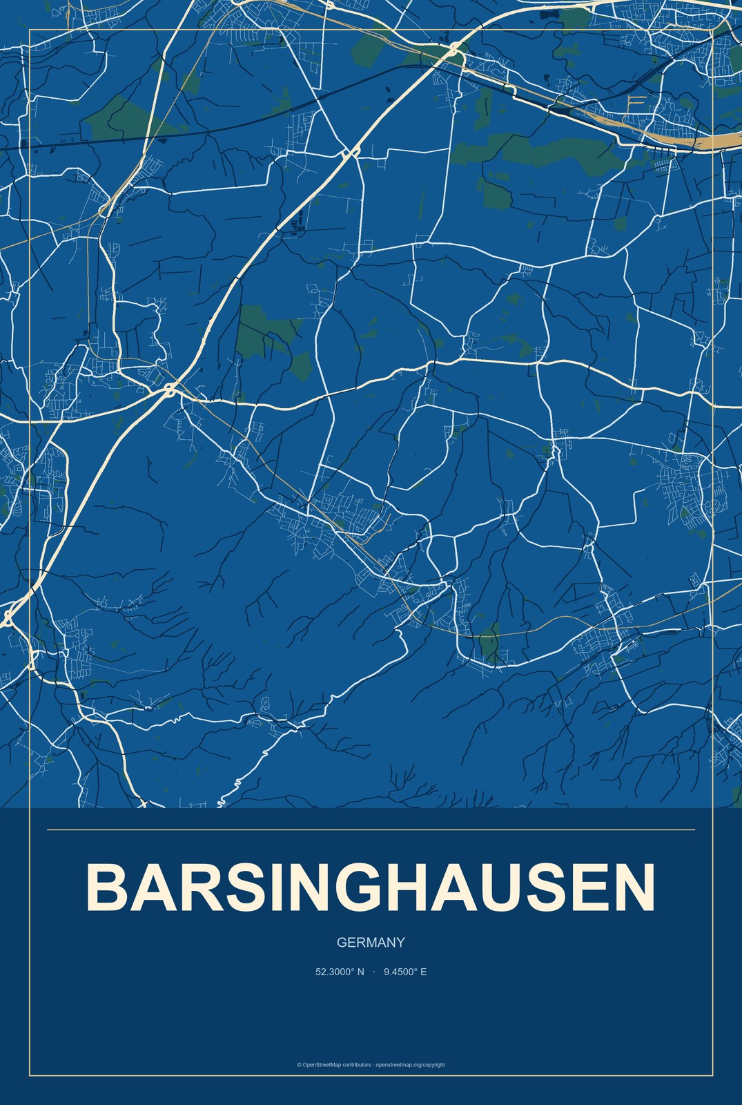 Barsinghausen, Germany City Map Aluminum Sign in Harbor Cobalt style