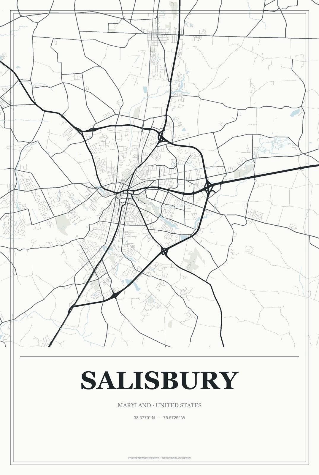 Salisbury, Maryland City Map Aluminum Sign in Gallery Air style