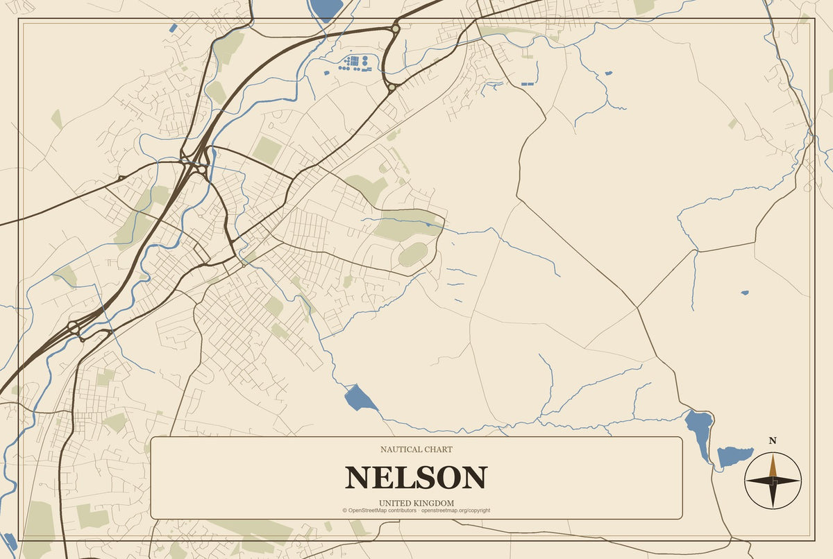 Nelson, England, United Kingdom City Map Aluminum Sign in Heritage Nautical style