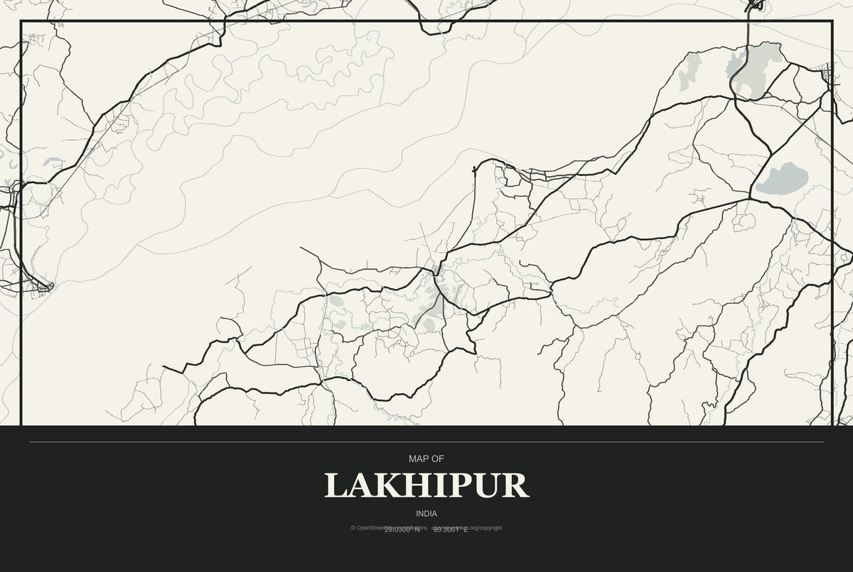 Lakhipur, India City Map Aluminum Sign in Museum Plaque style