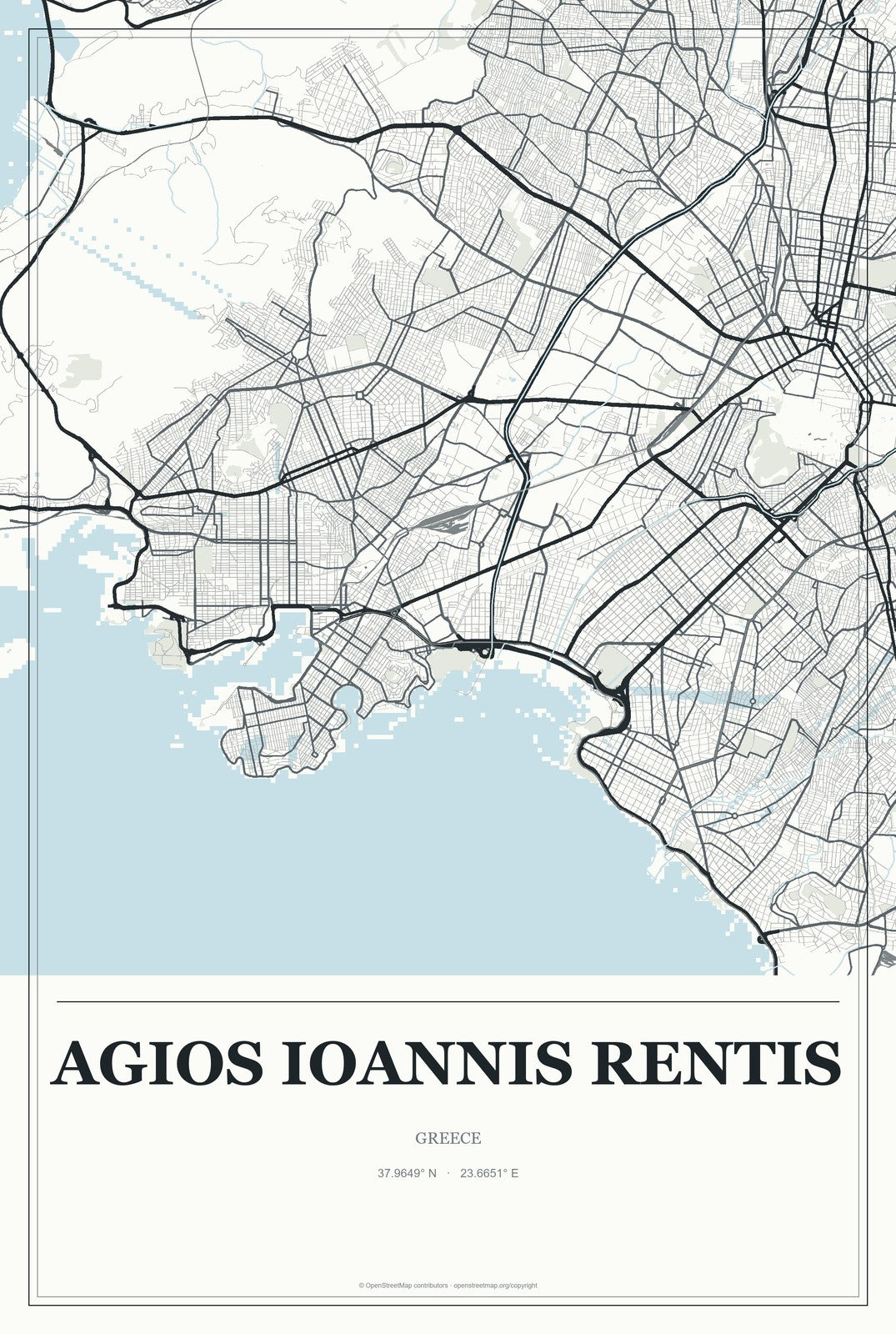 Agios Ioannis Rentis, Greece City Map Aluminum Sign in Gallery Air style