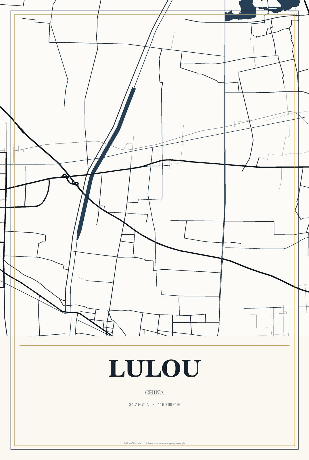 Lulou, China City Map Aluminum Sign in Citrine Modern style