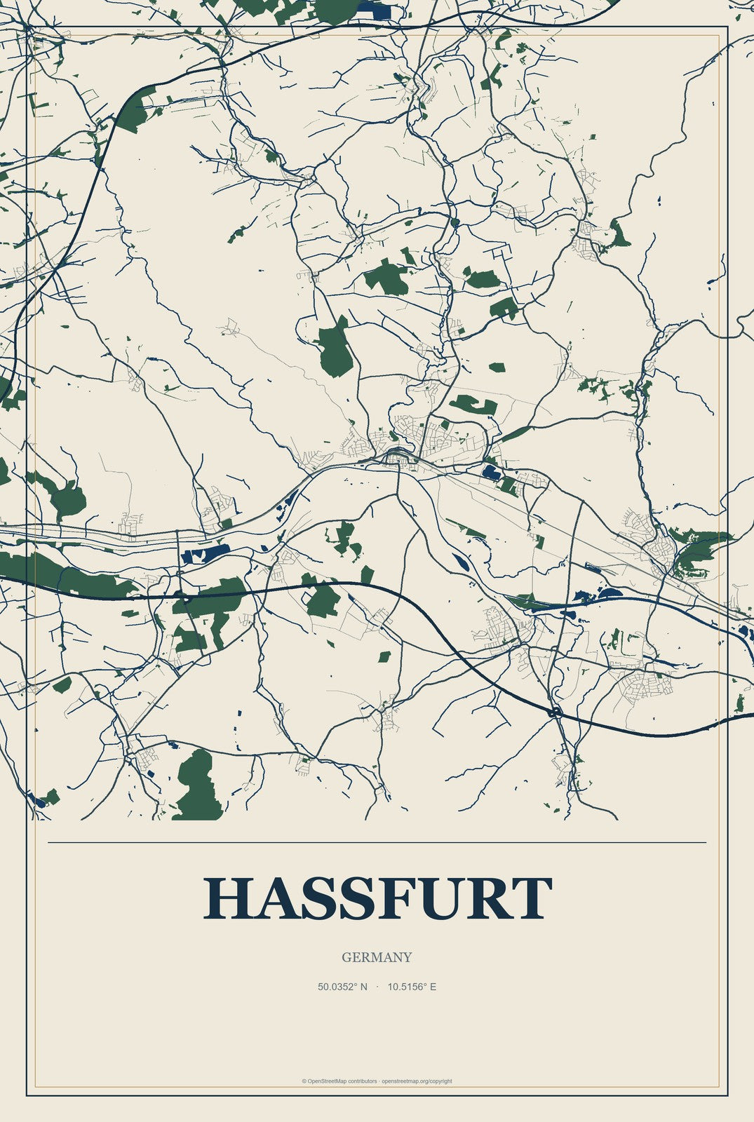 Haßfurt, Germany City Map Aluminum Sign in Coastal Cutout style
