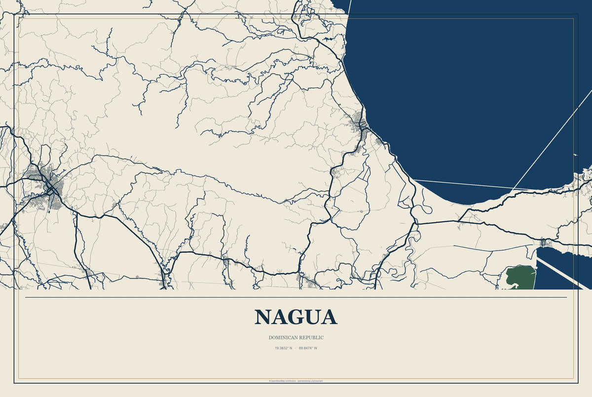 Nagua, Dominican Republic City Map Aluminum Sign in Coastal Cutout style