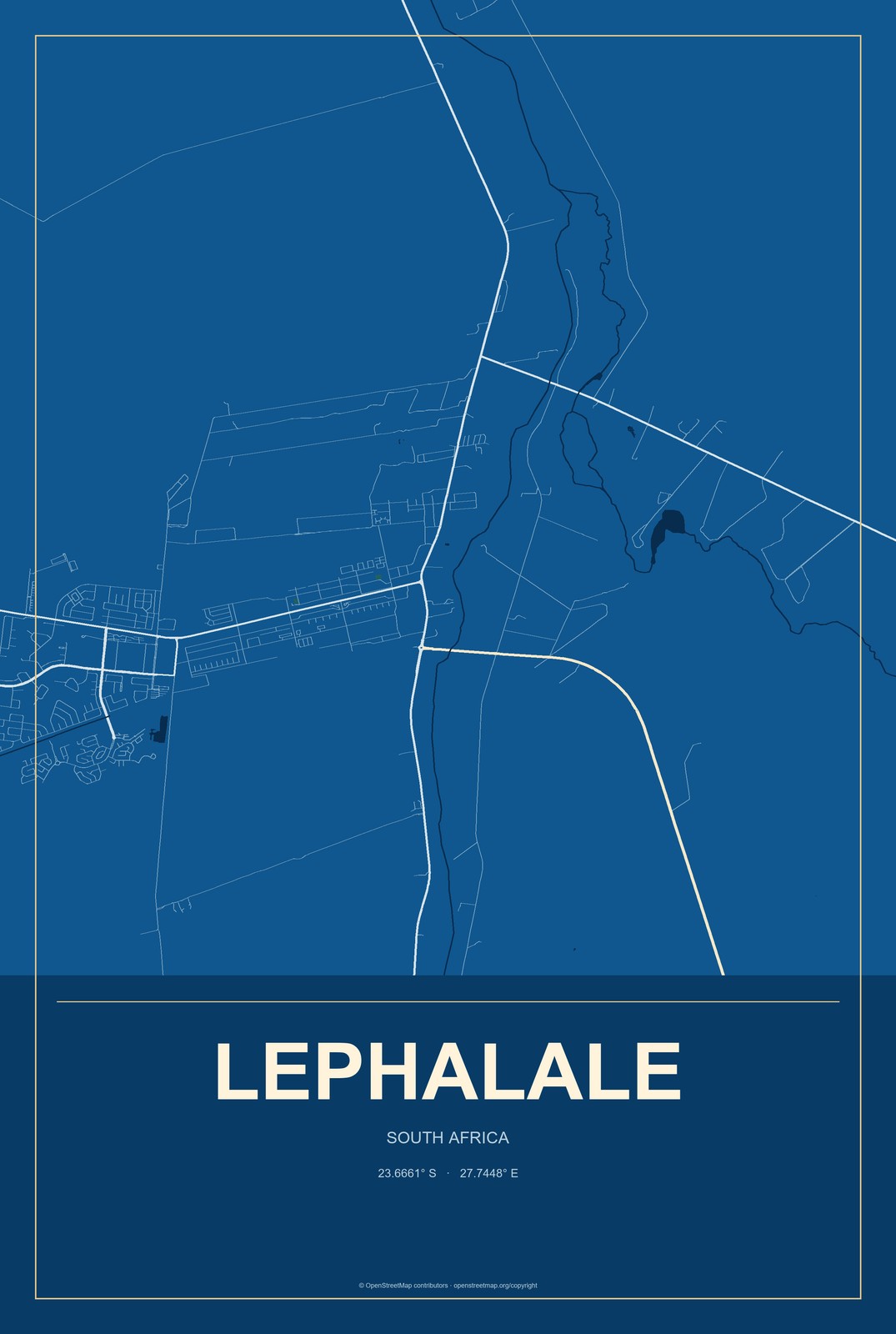 Lephalale, South Africa City Map Aluminum Sign in Harbor Cobalt style