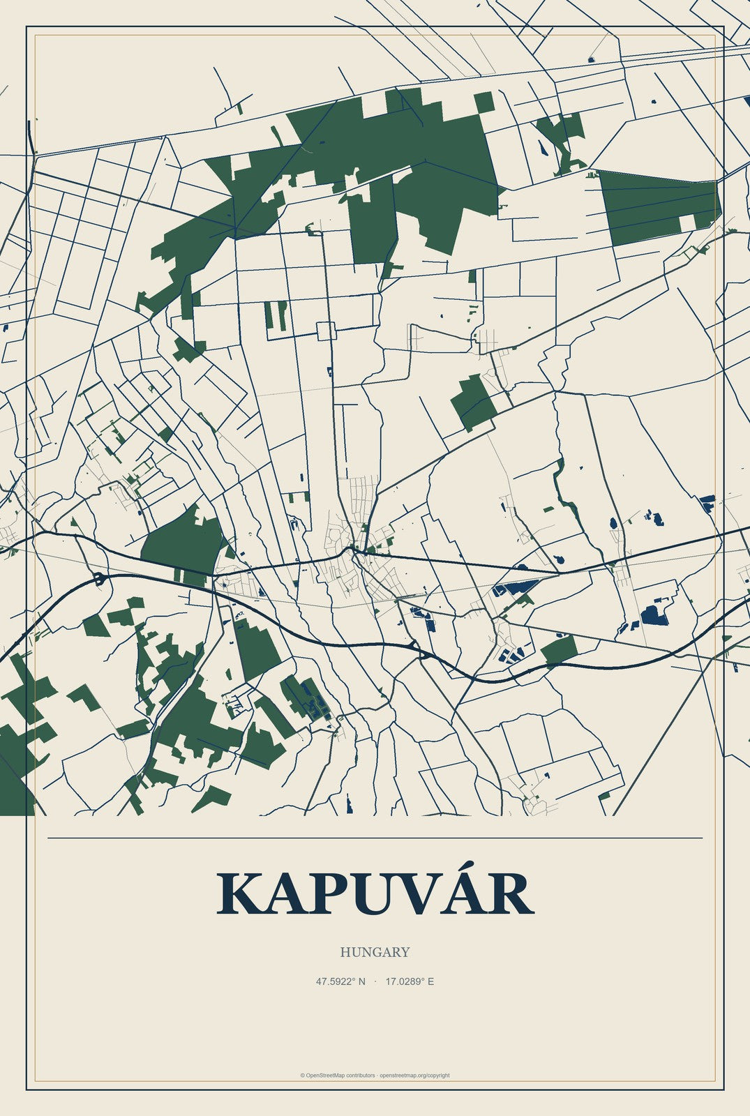 Kapuvár, Hungary City Map Aluminum Sign in Coastal Cutout style