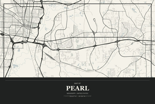 Pearl, Mississippi City Map Aluminum Sign in Museum Plaque style