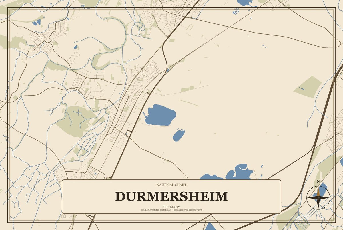 Durmersheim, Germany City Map Aluminum Sign in Heritage Nautical style