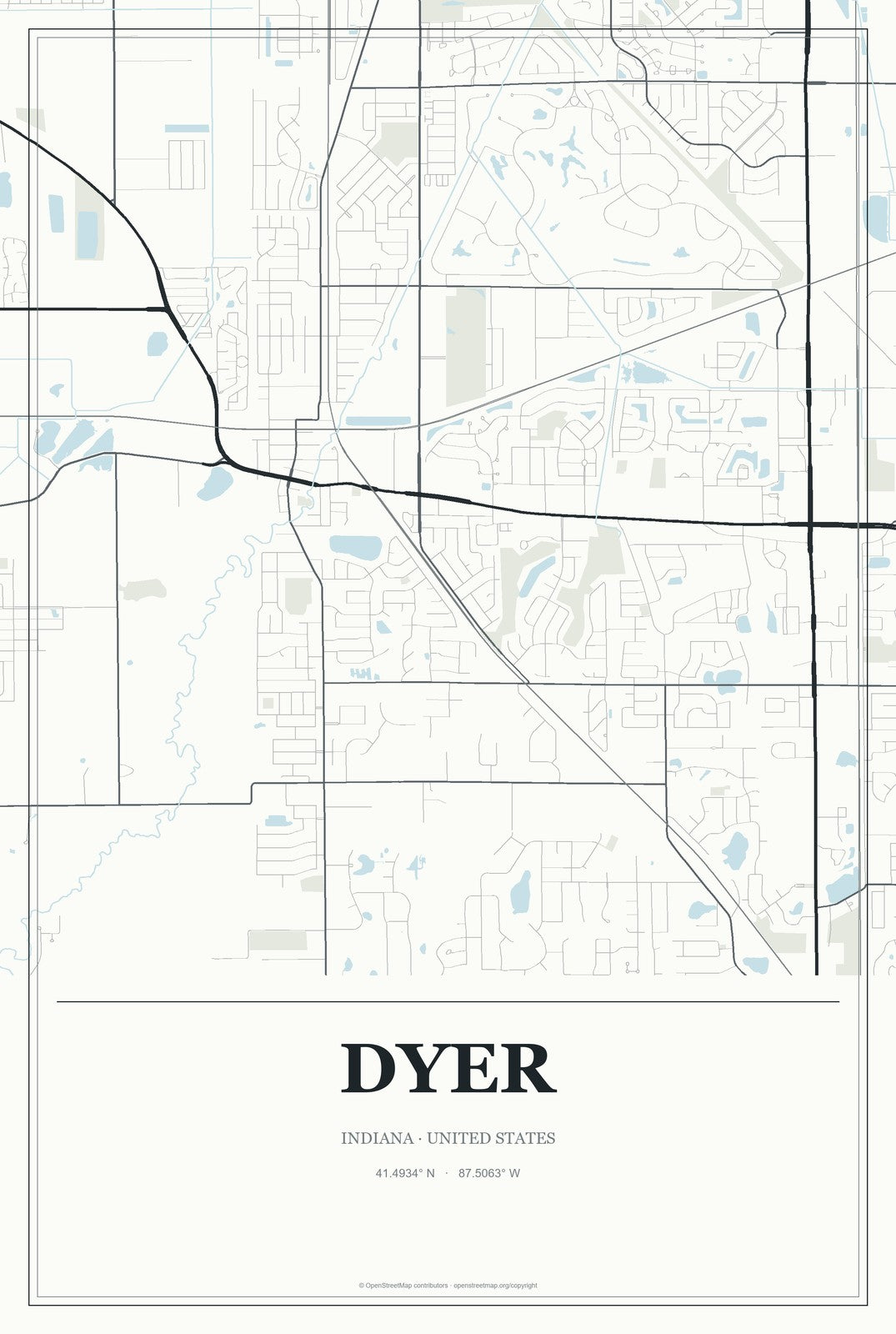 Dyer, Indiana City Map Aluminum Sign in Gallery Air style