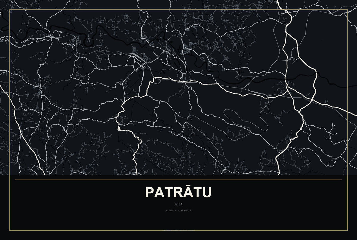 Patrātu, India City Map Aluminum Sign in Metropolitan Noir style