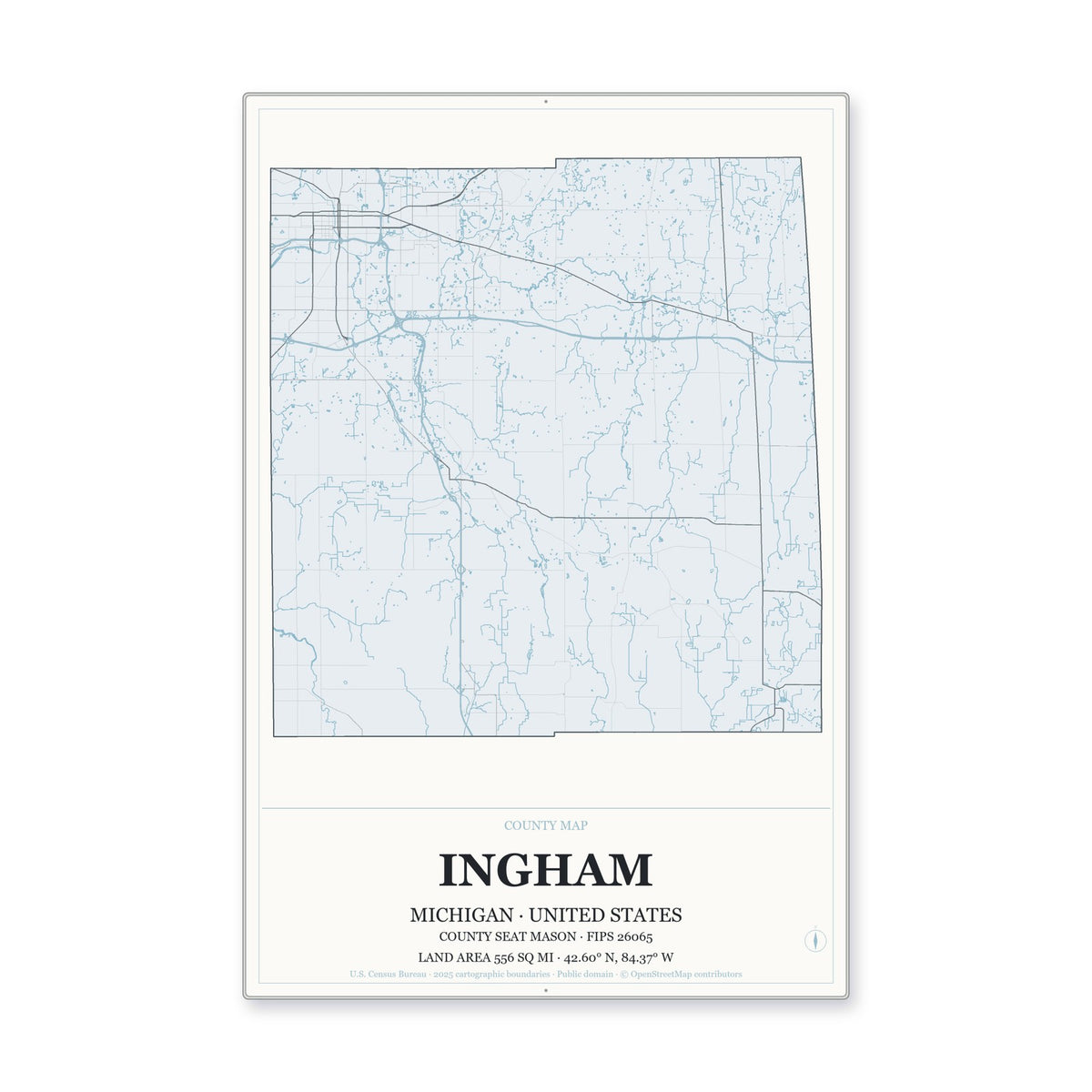 Ingham County, Michigan Map Aluminum Sign in Gallery Air style