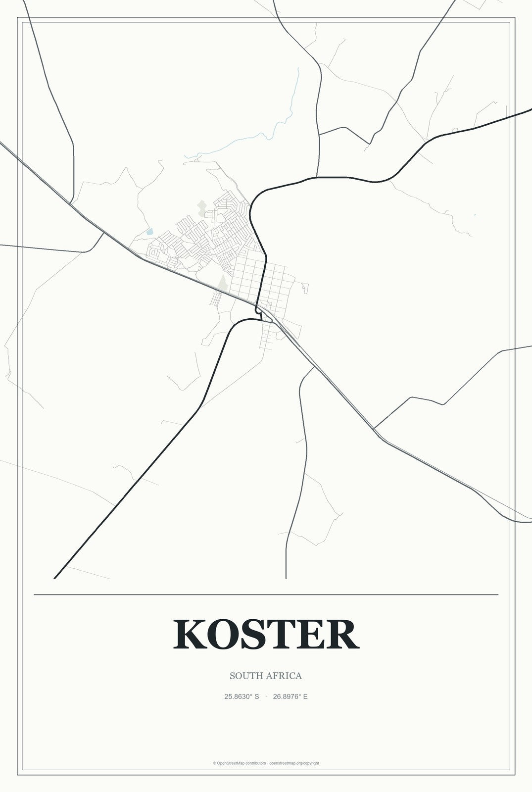 Koster, South Africa City Map Aluminum Sign in Gallery Air style