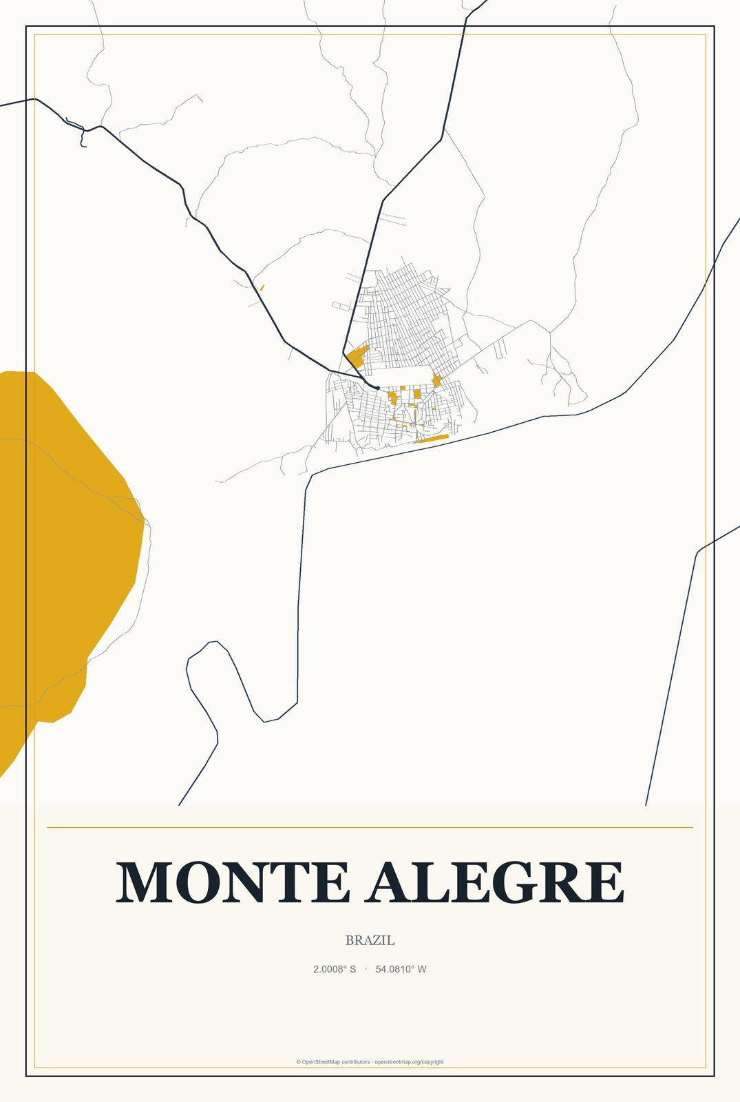 Monte Alegre, Rio Grande do Norte, Brazil City Map Aluminum Sign in Citrine Modern style