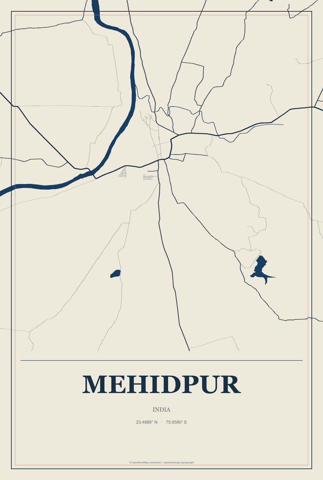 Mehidpur, India City Map Aluminum Sign in Coastal Cutout style