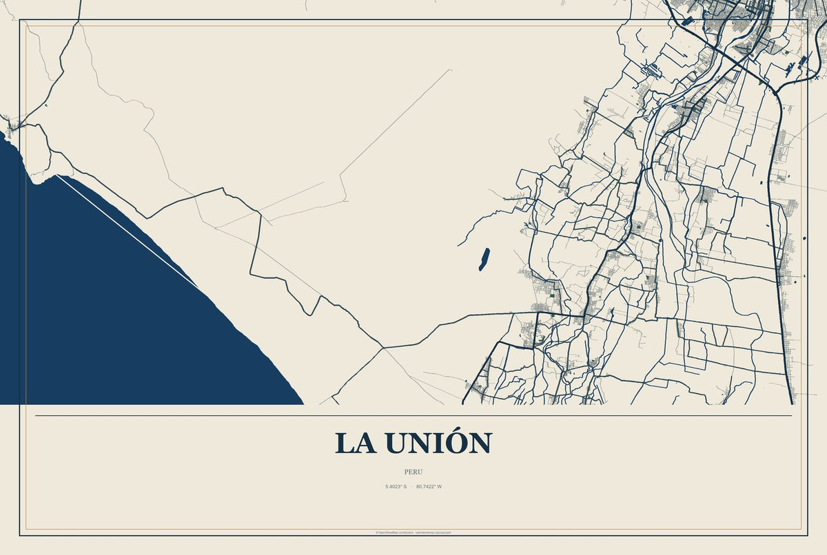 La Unión, Peru City Map Aluminum Sign in Coastal Cutout style