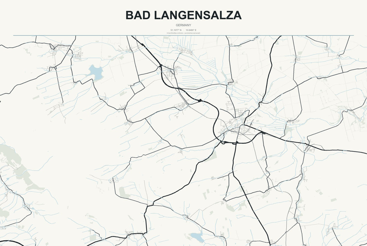 Bad Langensalza, Germany City Map Aluminum Sign in Headline Atlas style