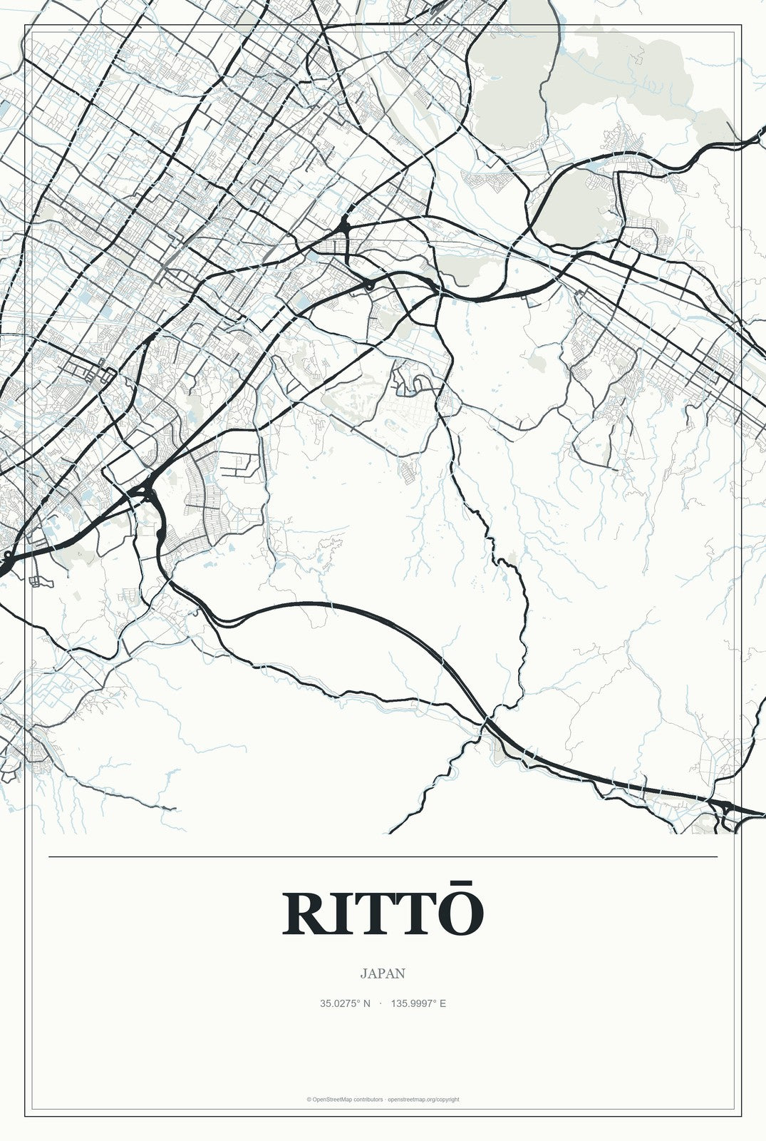 Rittō, Japan City Map Aluminum Sign in Gallery Air style