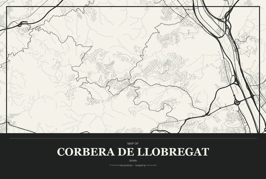 Corbera de Llobregat, Spain City Map Aluminum Sign in Museum Plaque style