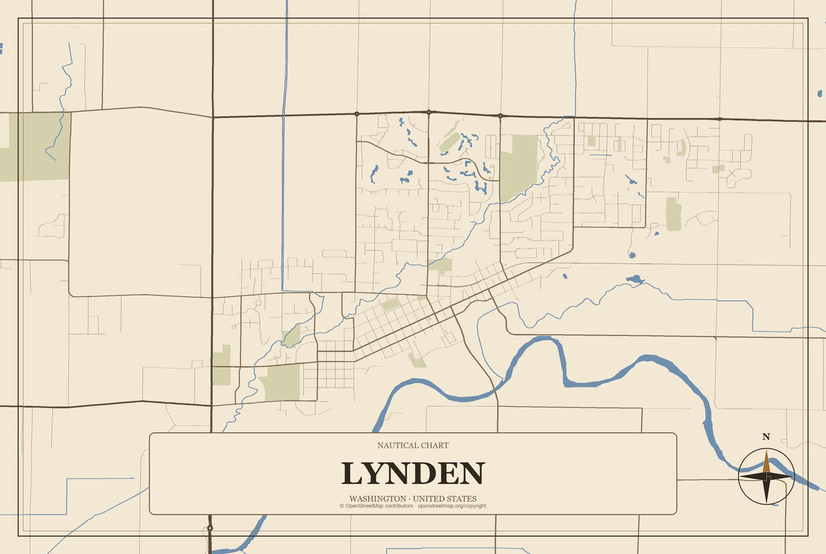 Lynden, Washington City Map Aluminum Sign in Heritage Nautical style