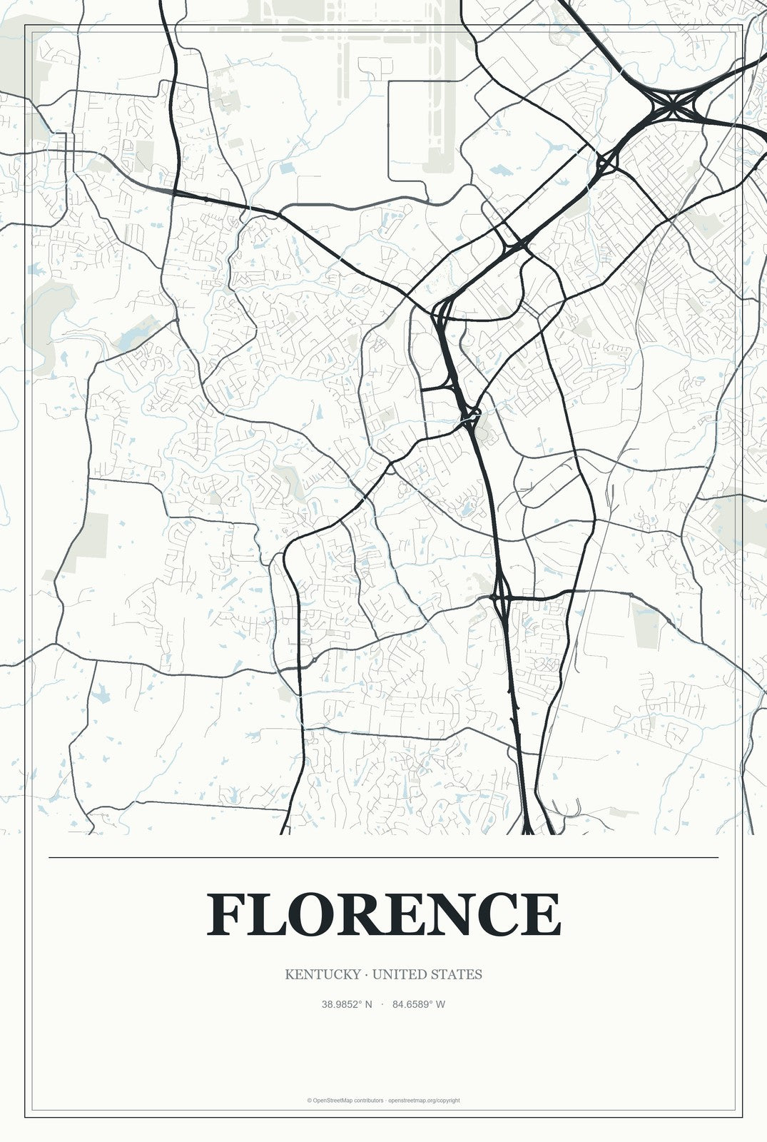 Florence, Kentucky City Map Aluminum Sign in Gallery Air style