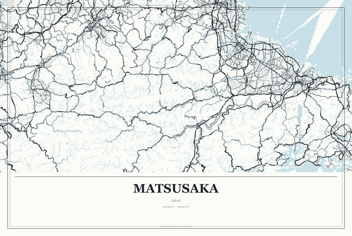 Matsusaka, Japan City Map Aluminum Sign in Gallery Air style