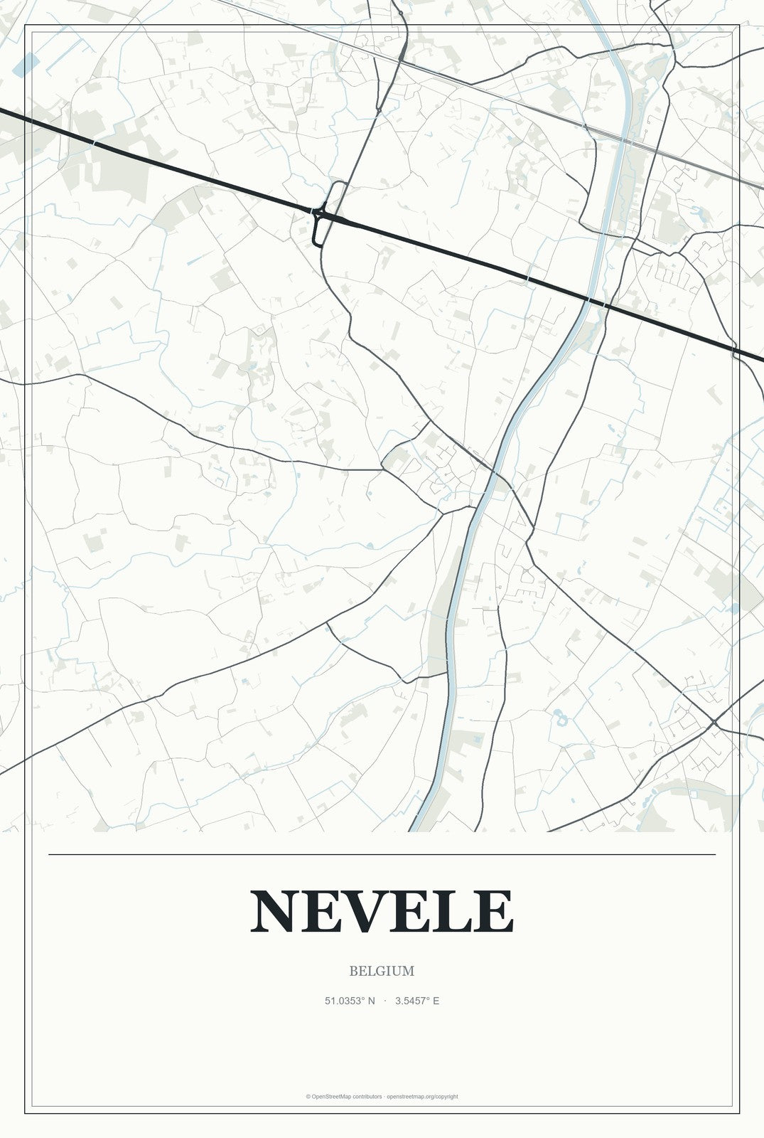 Nevele, Belgium City Map Aluminum Sign in Gallery Air style