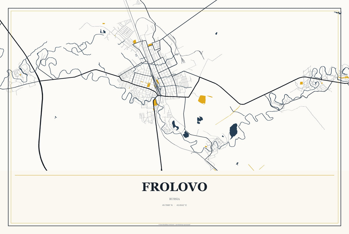 Frolovo, Russia City Map Aluminum Sign in Citrine Modern style