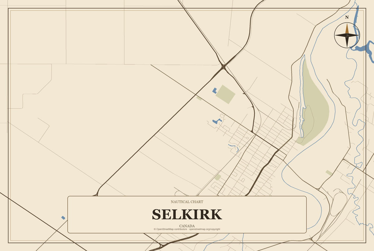 Selkirk, Canada City Map Aluminum Sign in Heritage Nautical style