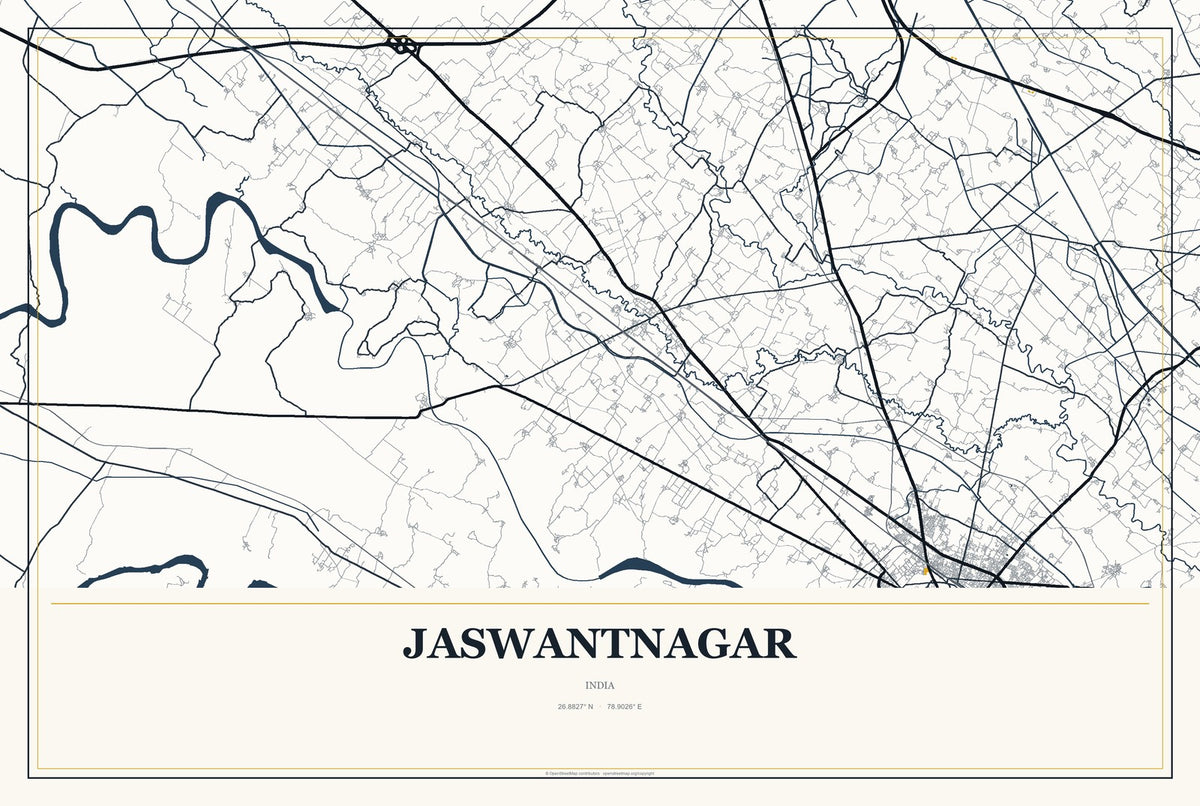 Jaswantnagar, India City Map Aluminum Sign in Citrine Modern style