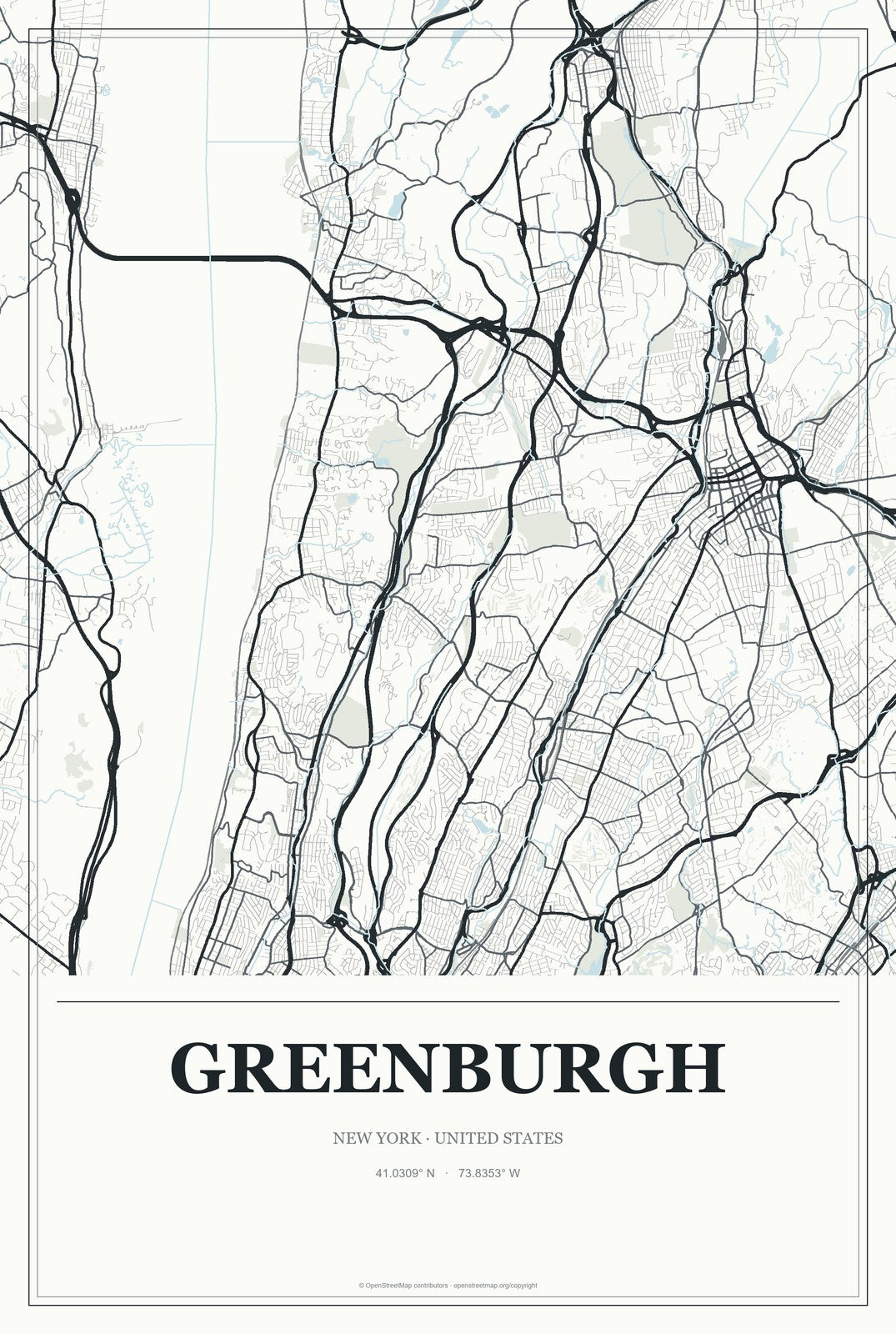 Greenburgh, New York City Map Aluminum Sign in Gallery Air style