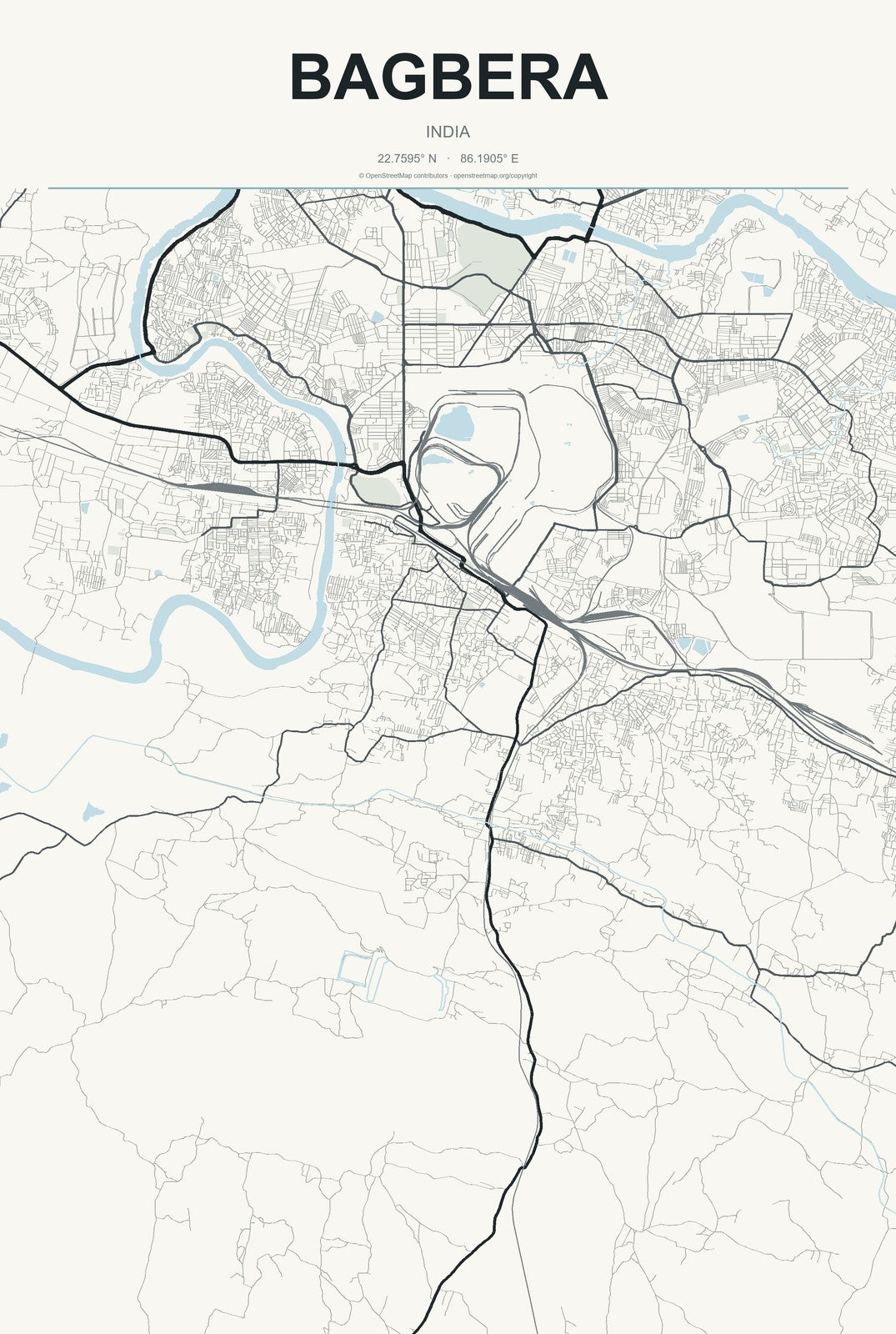 Bagbera, India City Map Aluminum Sign in Headline Atlas style